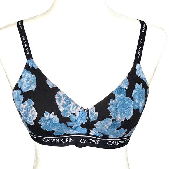 Calvin Klein CK One Bundle of 2 Black Blue Floral Adjustable Bra Small - Picture 2 of 12